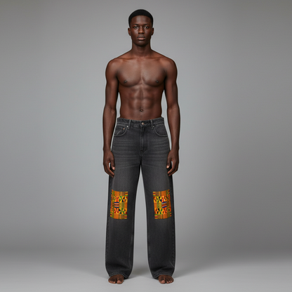 jeans,kente cloth 