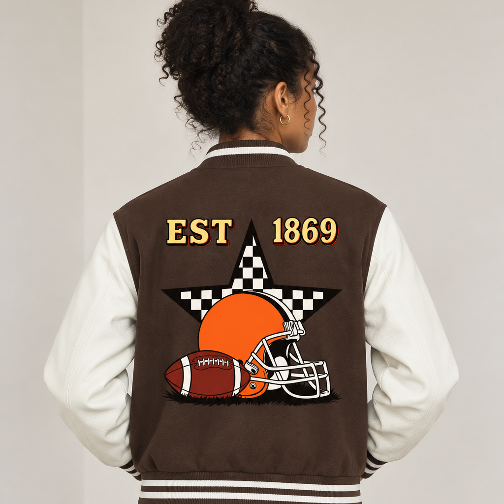 Football Fan Graphic Unisex Two-Tone Fleeced Varsity Jacket
