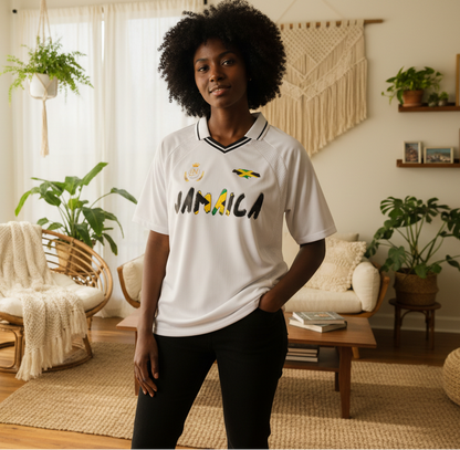 Jamaican Flag Themed Unisex Graphic Striped V-Neck Soccer Jersey