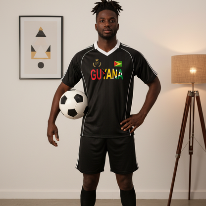 Guyana Flag Themed Unisex Graphic Shadow Stripe Collared Soccer Jersey