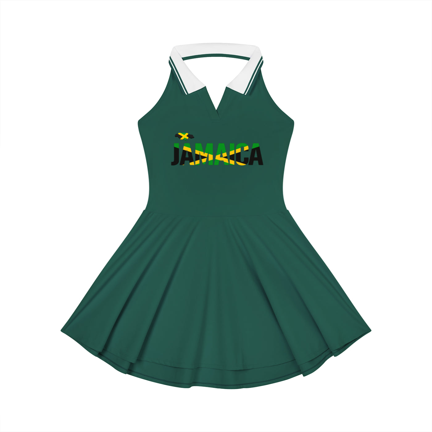 Jamaica Flag Themed Women's Collared Halter A-Line Tennis Dress