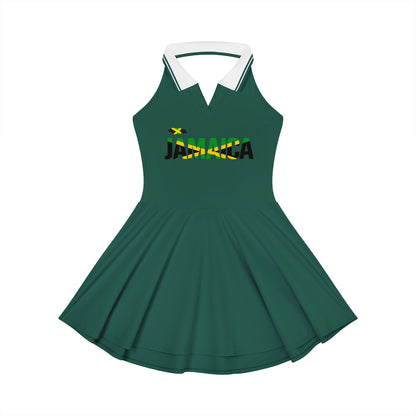 Jamaica Flag Themed Women's Collared Halter A-Line Tennis Dress