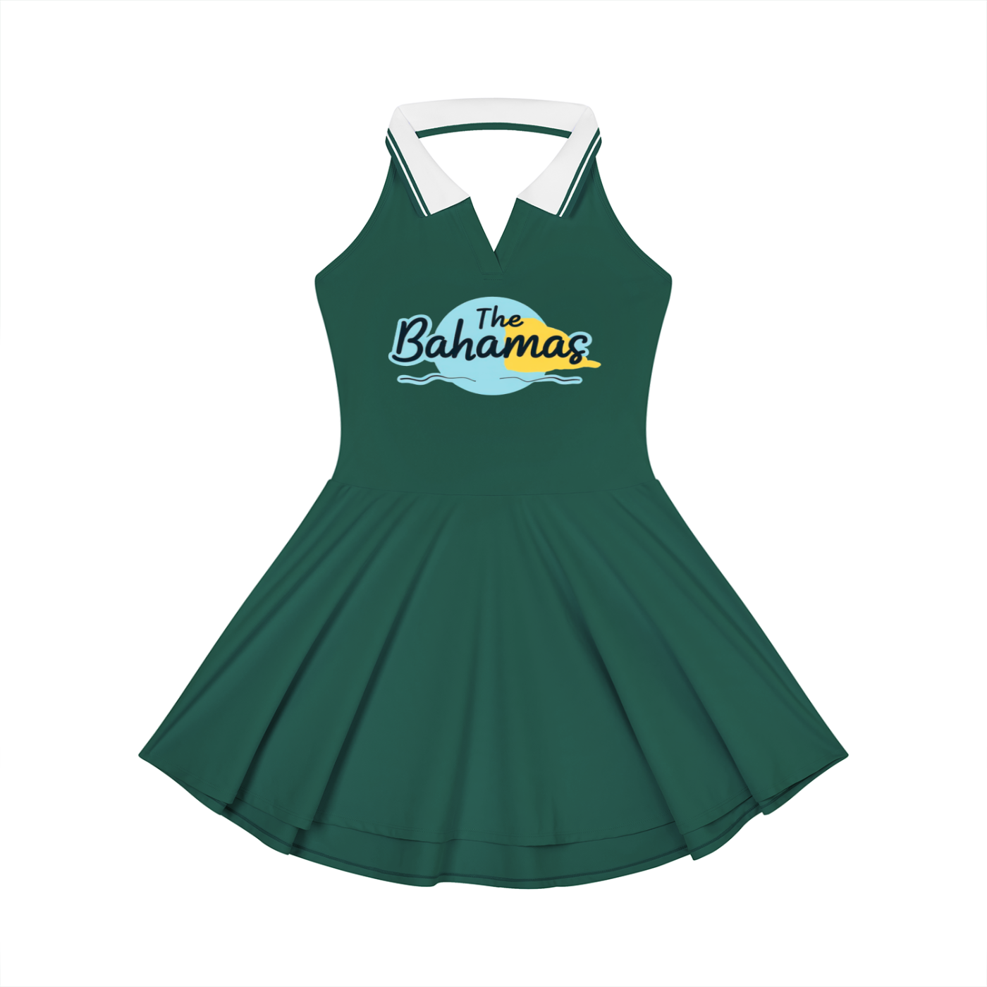 Bahamas Flag Themed Women's Collared Halter A-Line Tennis Dress