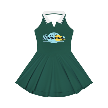 Bahamas Flag Themed Women's Collared Halter A-Line Tennis Dress