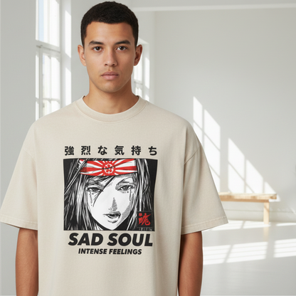 Sad Soul Graphic Unisex Mineral Wash Boxy Cotton T-Shirt