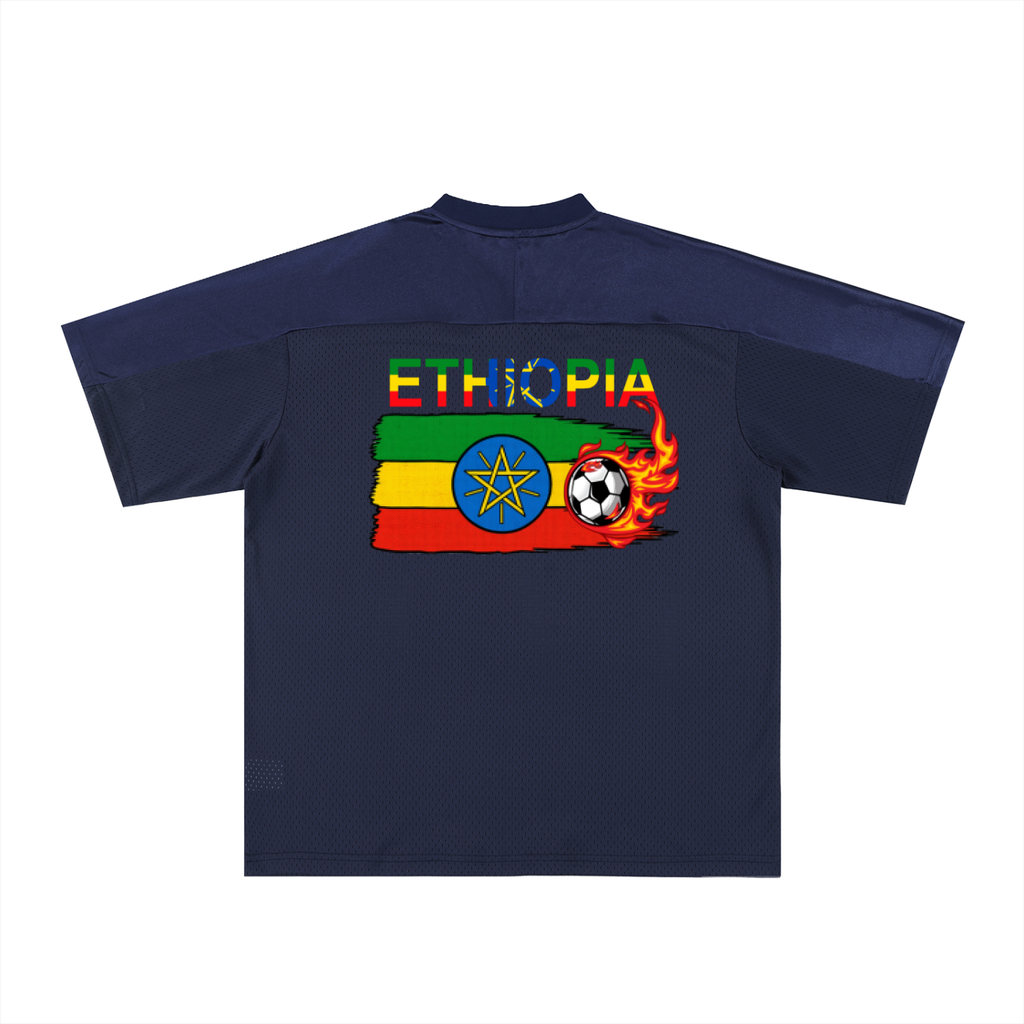 Ethiopia Flag Themed Graphic Mesh V-Neck Soccer Jersey
