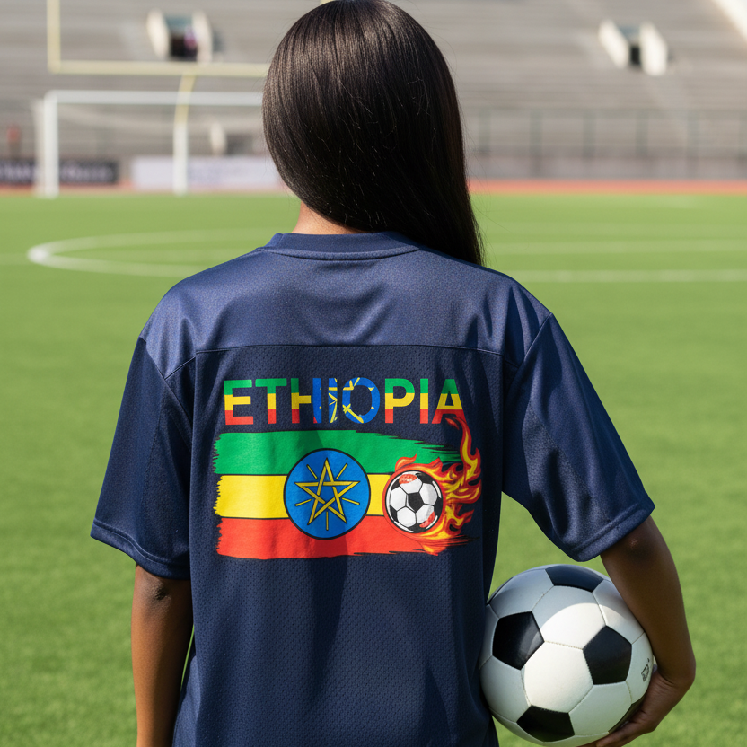 Ethiopia Flag Themed Graphic Mesh V-Neck Soccer Jersey