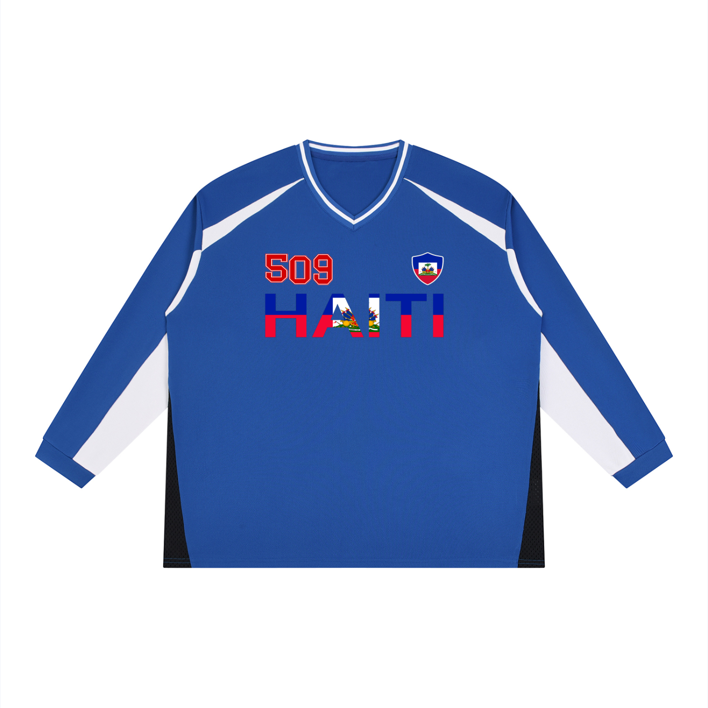 Haiti Flag Themed Graphic Unisex Color Block Long Sleeve Jersey