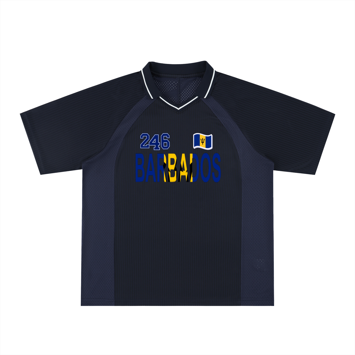 Barbados Flag Themed Graphic Striped V-Neck Unisex Soccer Jersey