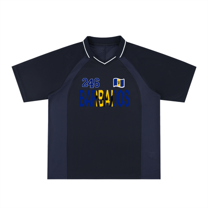 Barbados Flag Themed Graphic Striped V-Neck Unisex Soccer Jersey