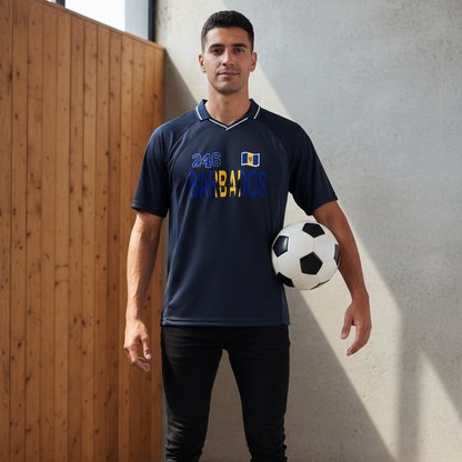 Barbados Flag Themed Graphic Striped V-Neck Unisex Soccer Jersey