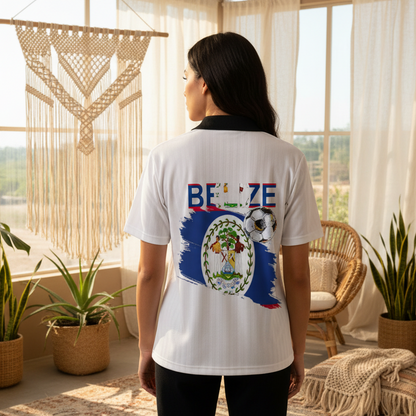 Belize  Flag Themed Contrast Collar Striped Soccer Jersey