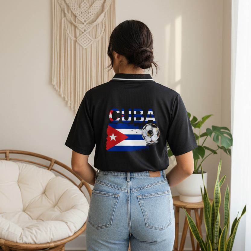 Cuba Flag Themed Graphic V-Neck Soccer Jersey
