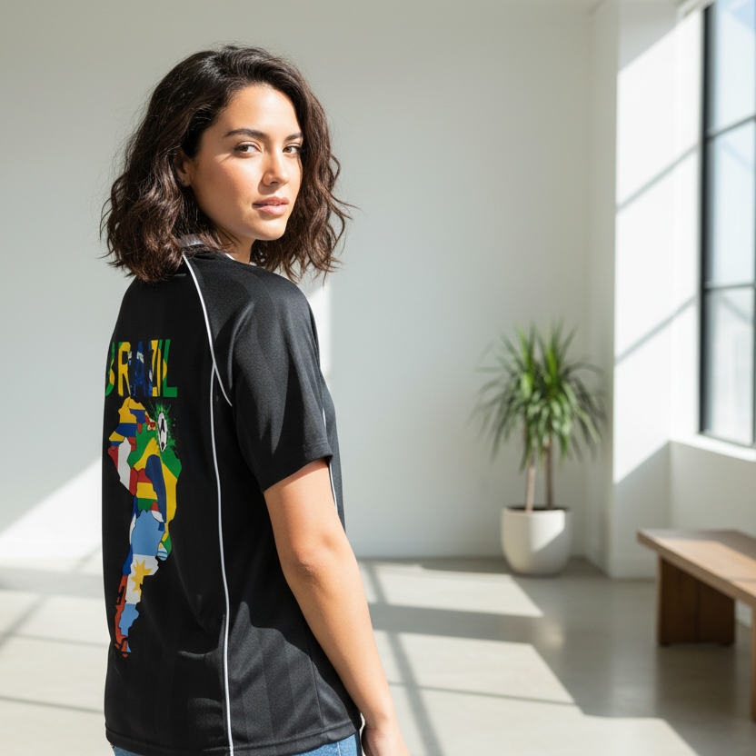 Brazil Flag Themed Graphic Shadow Stripe Collared Soccer Unisex Jersey