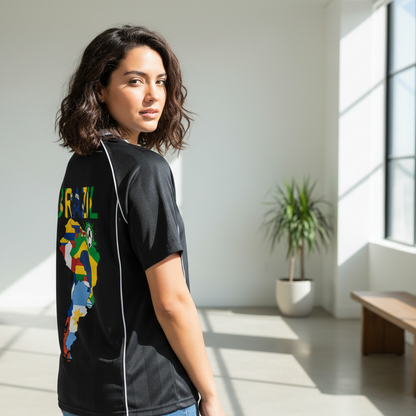 Brazil Flag Themed Graphic Shadow Stripe Collared Soccer Unisex Jersey