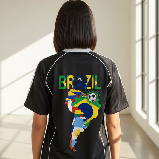 Brazil Flag Themed Graphic Shadow Stripe Collared Soccer Unisex Jersey