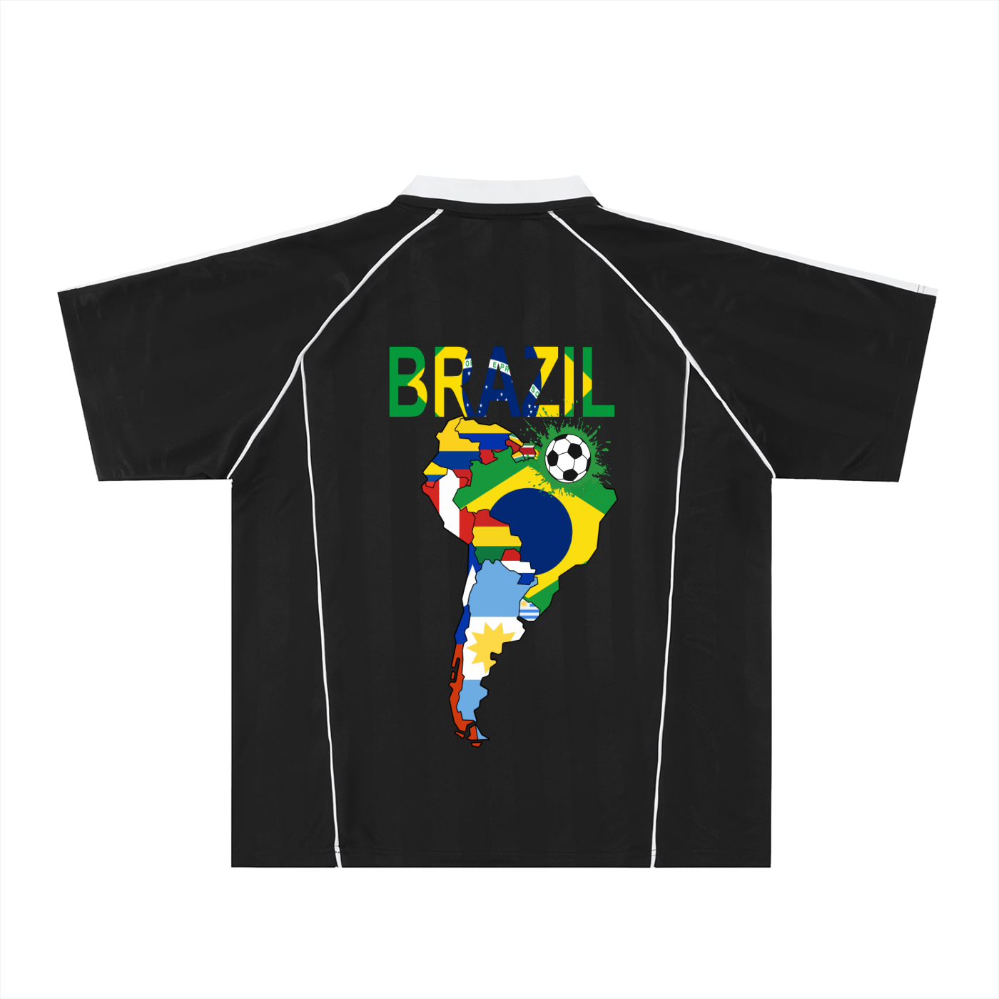 Brazil Flag Themed Graphic Shadow Stripe Collared Soccer Unisex Jersey