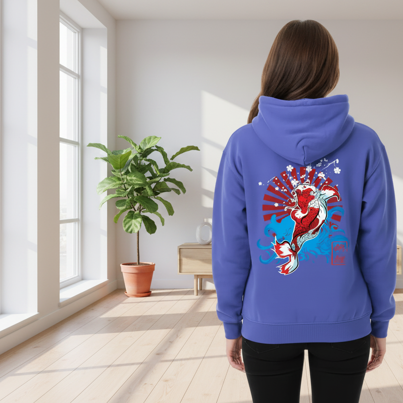 Koi Fish Graphic Oversize Fleeced Unisex Hoodie