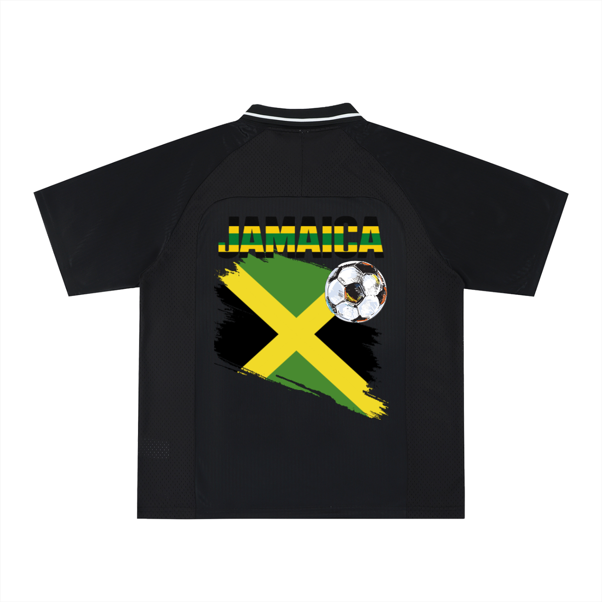 Jamaican Pride, Flag Themed Graphic V-Neck Collared  Unisex Soccer Jersey
