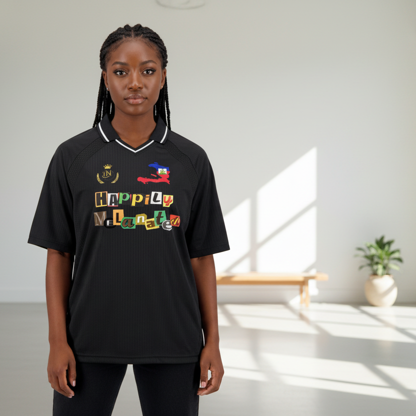 Haiti Flag Themed Graphic Striped V-Neck Soccer Unisex Jersey