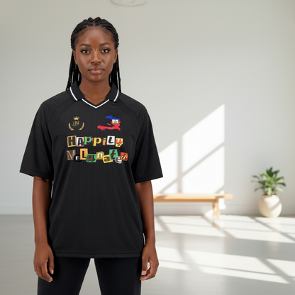Haiti Flag Themed Graphic Striped V-Neck Soccer Unisex Jersey