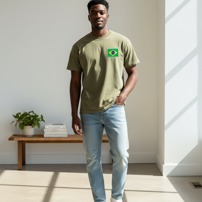 Brazil Flag Themed Graphic Vintage Wash Cotton Unisex T-Shirt