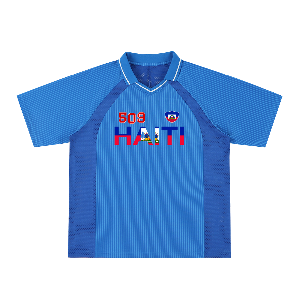 Haitian Pride and Flag Themed Striped V-Neck Unisex  Soccer Jersey