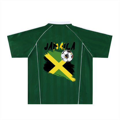 Jamaica Flag Themed Unisex Stripe Collared Soccer Jersey