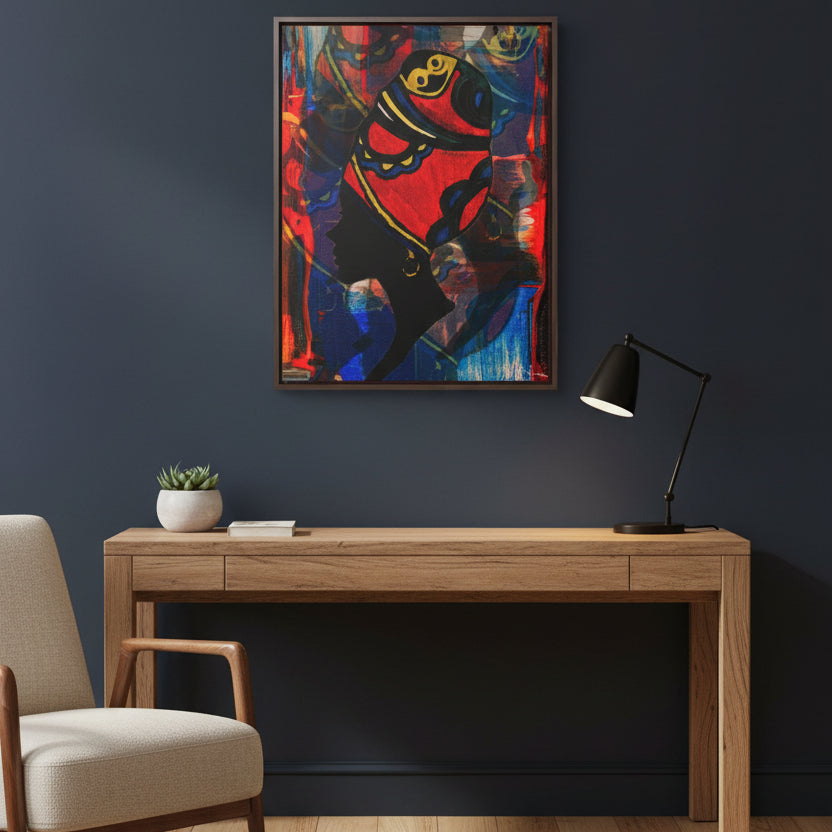 Artisan Black Woman Portrait, Handcrafted Wall Art, Empowering Home Decor, Vertical Frame Printify