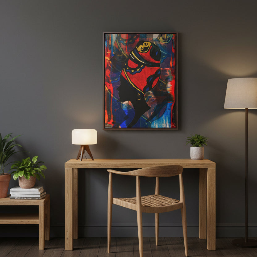 Artisan Black Woman Portrait, Handcrafted Wall Art, Empowering Home Decor, Vertical Frame
