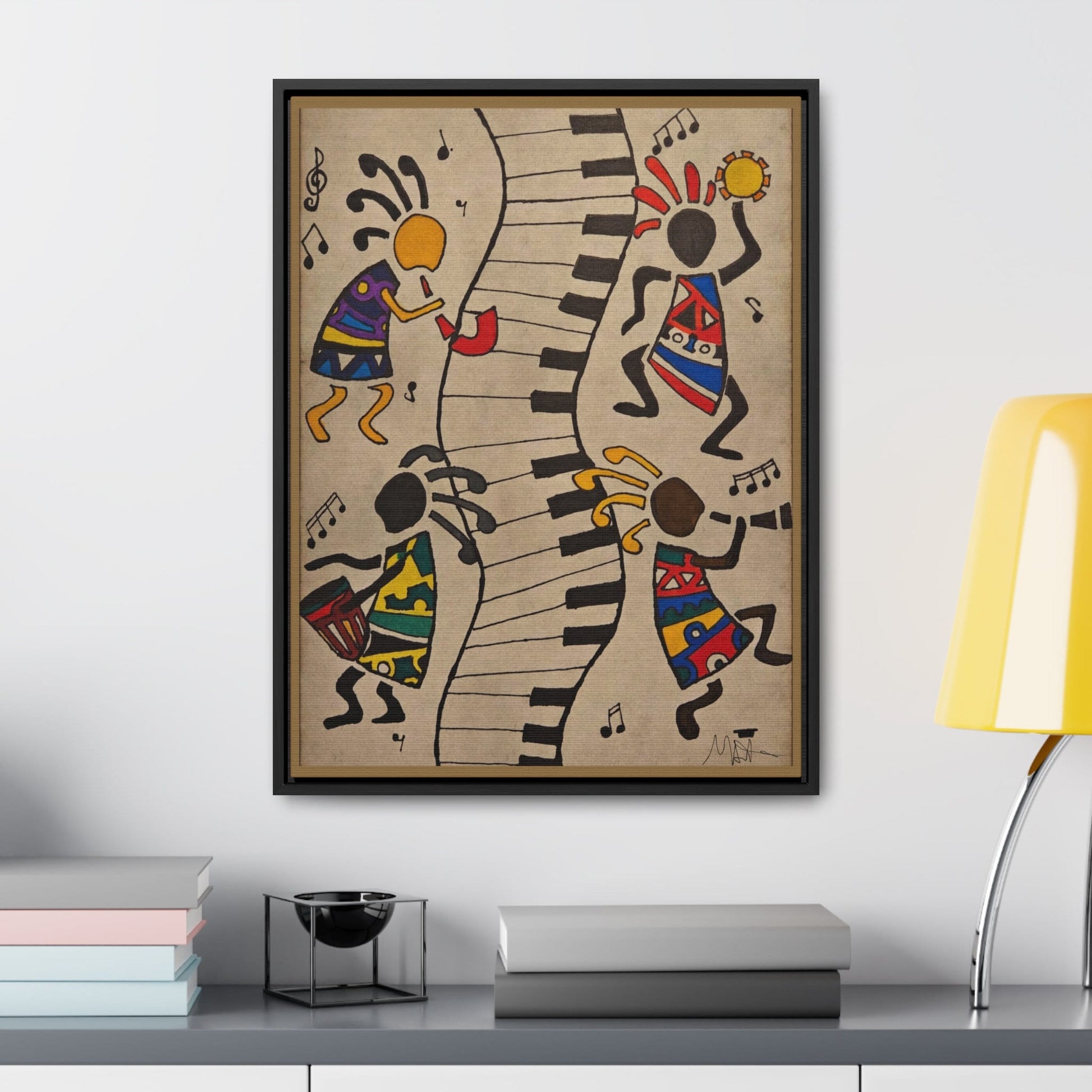 Handcrafted Tribal Music Artwork, Original Pen and Ink Drawing, Statement Wall Piece for Music Rooms