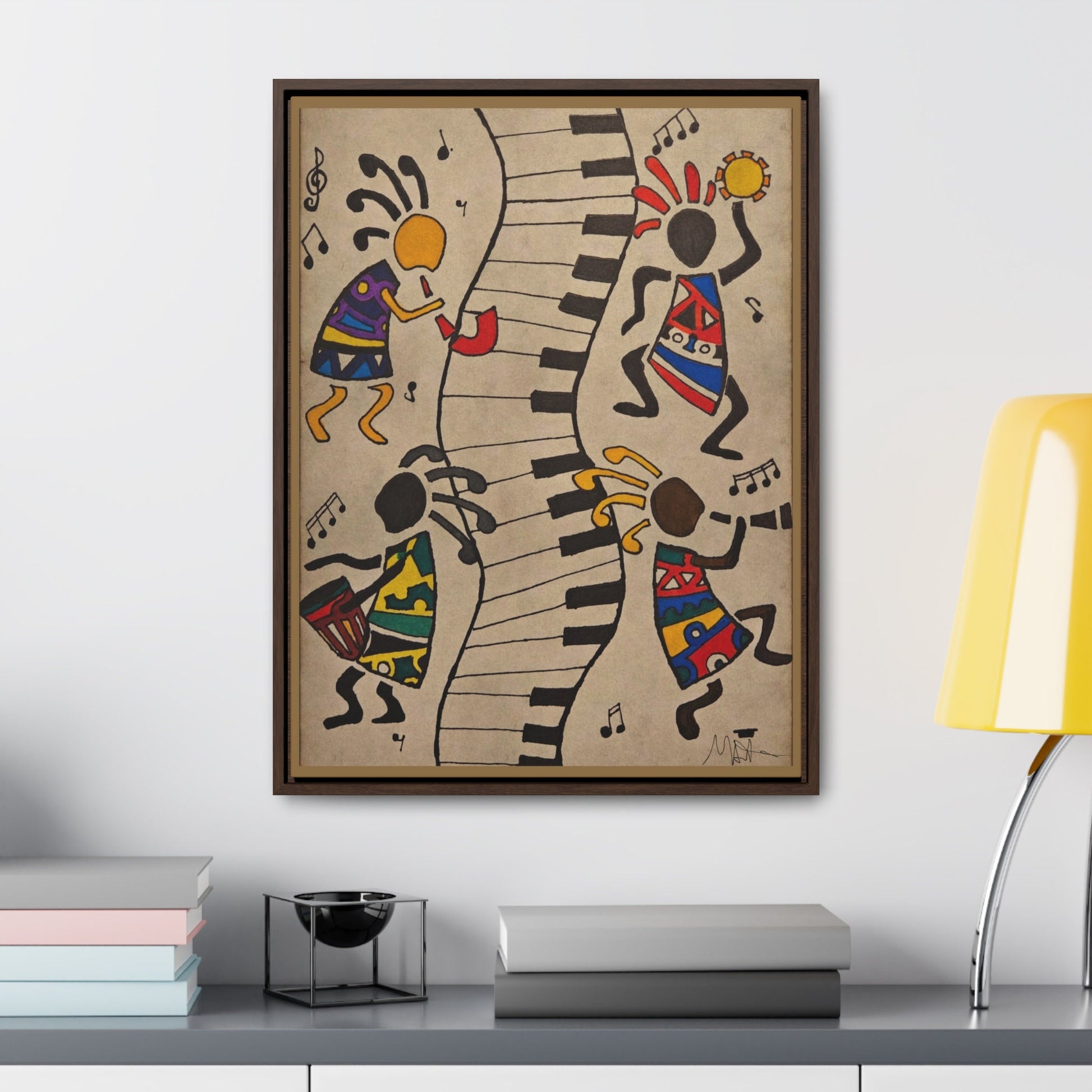 Handcrafted Tribal Music Artwork, Original Pen and Ink Drawing, Statement Wall Piece for Music Rooms