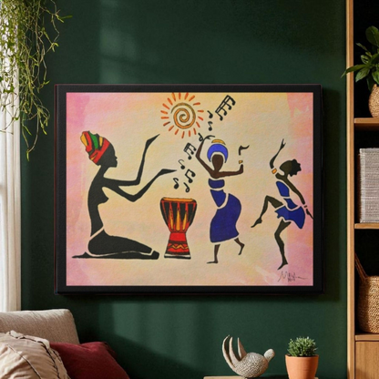 Original Hand Drawn Tribal Music Wall Art, Unique Ethnic Illustration