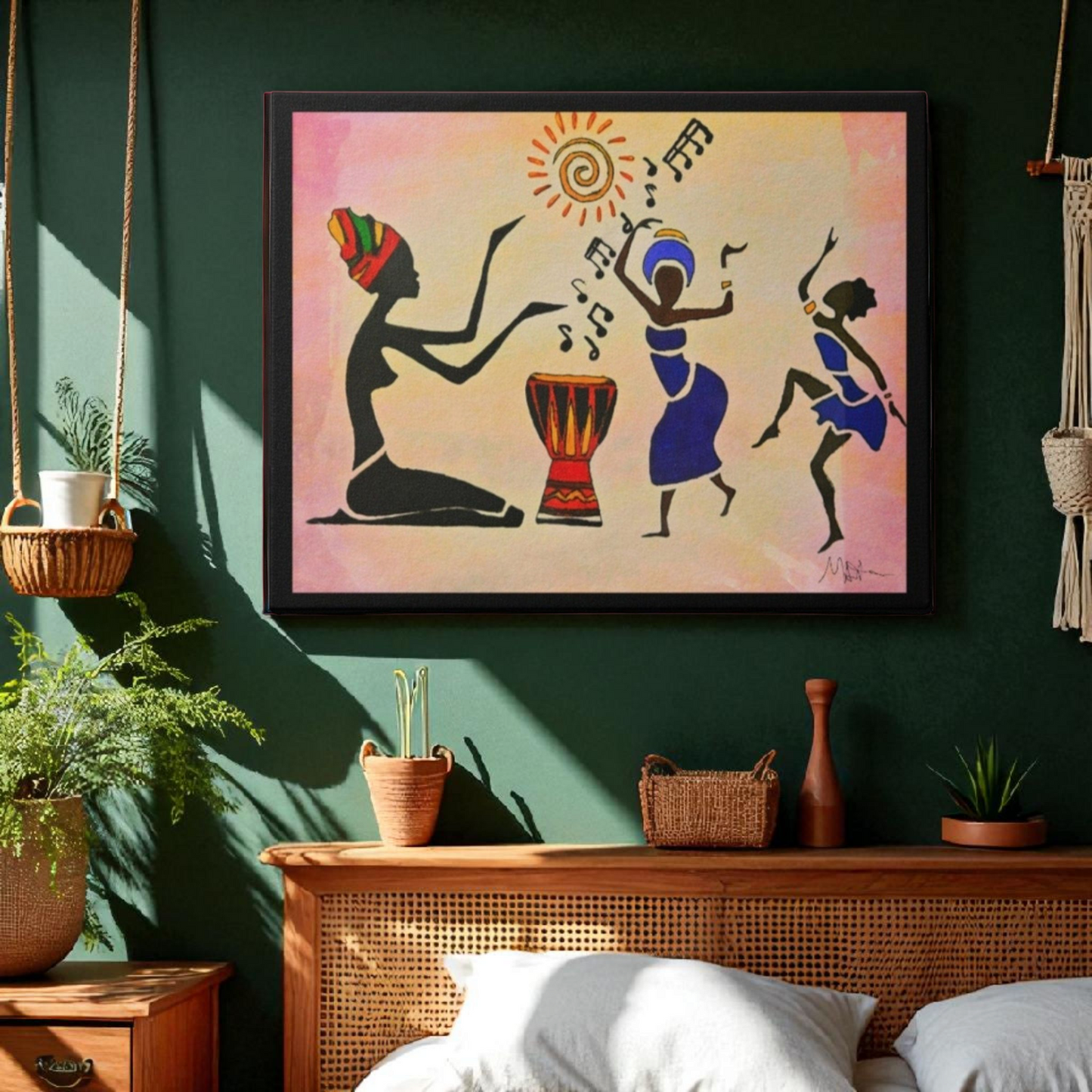 Original Hand Drawn Tribal Music Wall Art, Unique Ethnic Illustration