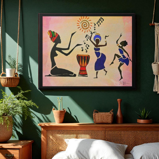 Original Hand Drawn Tribal Music Wall Art, Unique Ethnic Illustration