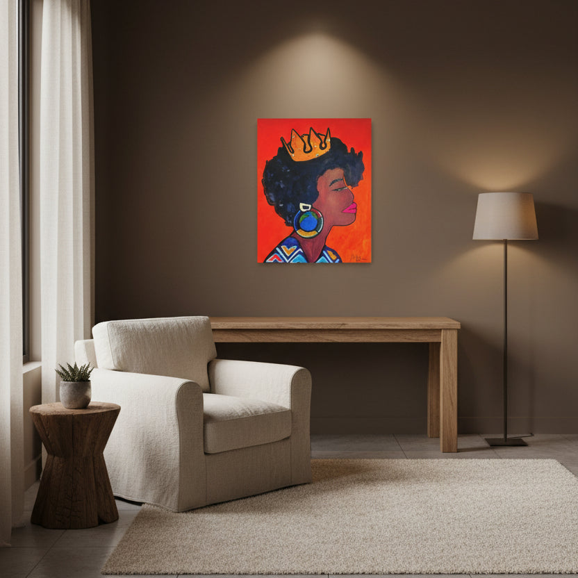 Hand-Painted Artisan Black Woman Portrait, Cultural Home Accent, Statement Piece