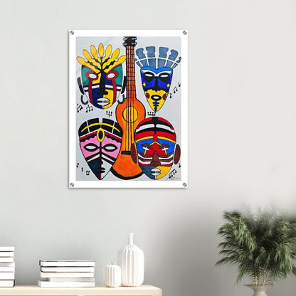 Original Singing Tribal Mask Acrylic Print, Handcrafted Artisanal Decor