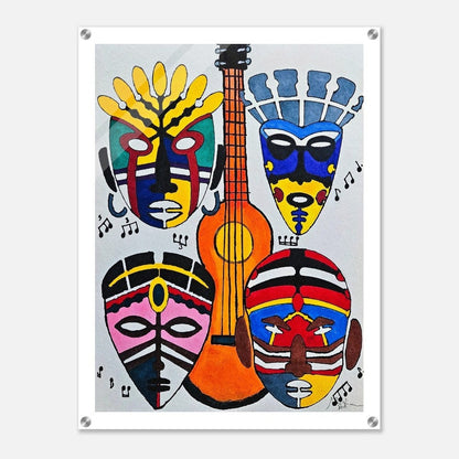 Original Singing Tribal Mask Acrylic Print, Handcrafted Artisanal Decor