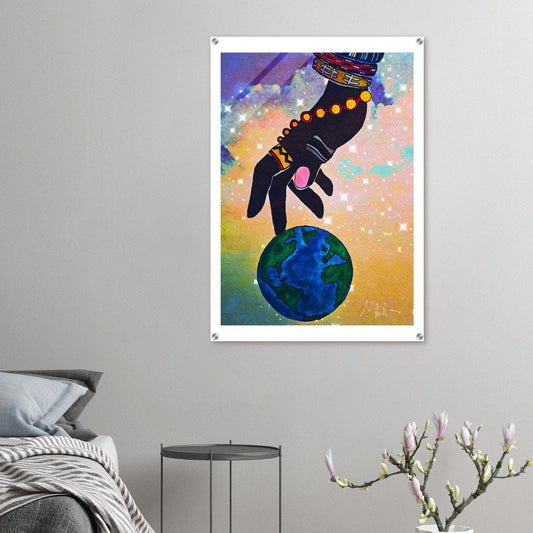 Starry Ethnic Art Acrylic Print, Handcrafted Galactic Design, Vibrant Wall Decor