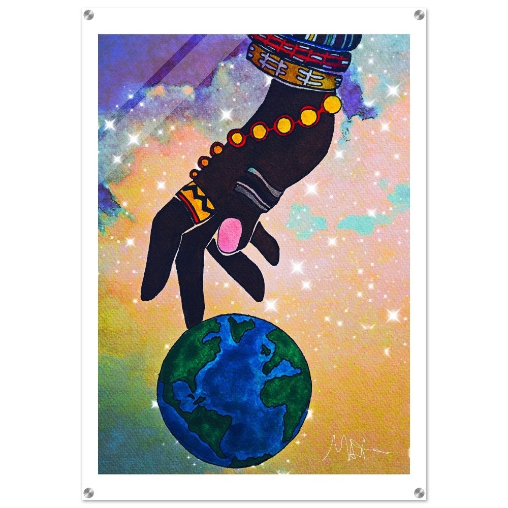 Starry Ethnic Art Acrylic Print, Handcrafted Galactic Design, Vibrant Wall Decor