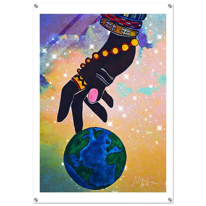 Starry Ethnic Art Acrylic Print, Handcrafted Galactic Design, Vibrant Wall Decor