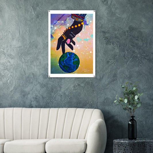 Starry Ethnic Art Acrylic Print, Handcrafted Galactic Design, Vibrant Wall Decor
