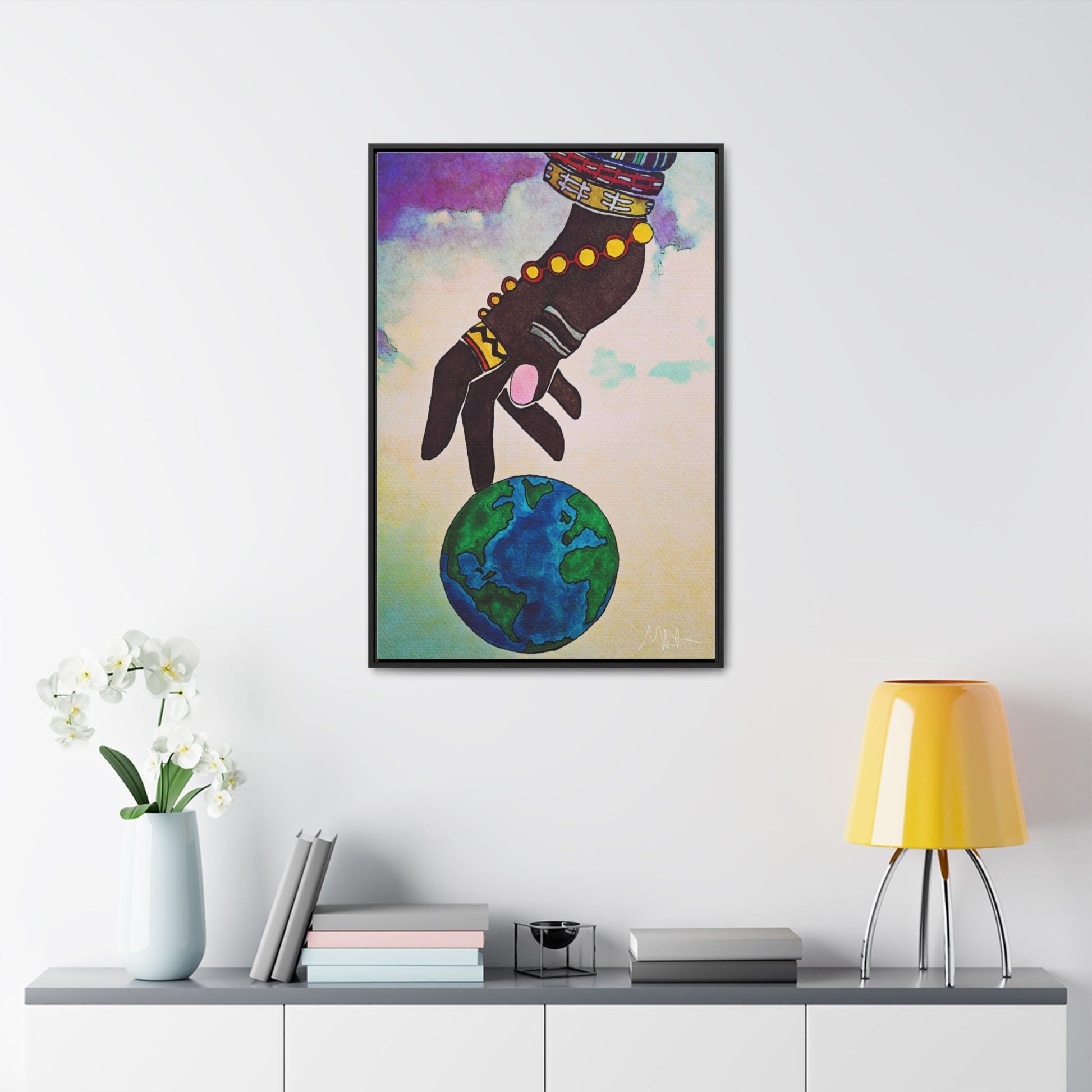 Astronomical Ethnic Wall Art - Stargazer's Dream, Cultural Celestial Scene, Vertical Frame