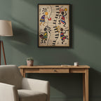 Handcrafted Tribal Music Artwork, Original Pen and Ink Drawing, Statement Wall Piece for Music Rooms