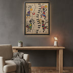 Handcrafted Tribal Music Artwork, Original Pen and Ink Drawing, Statement Wall Piece for Music Rooms