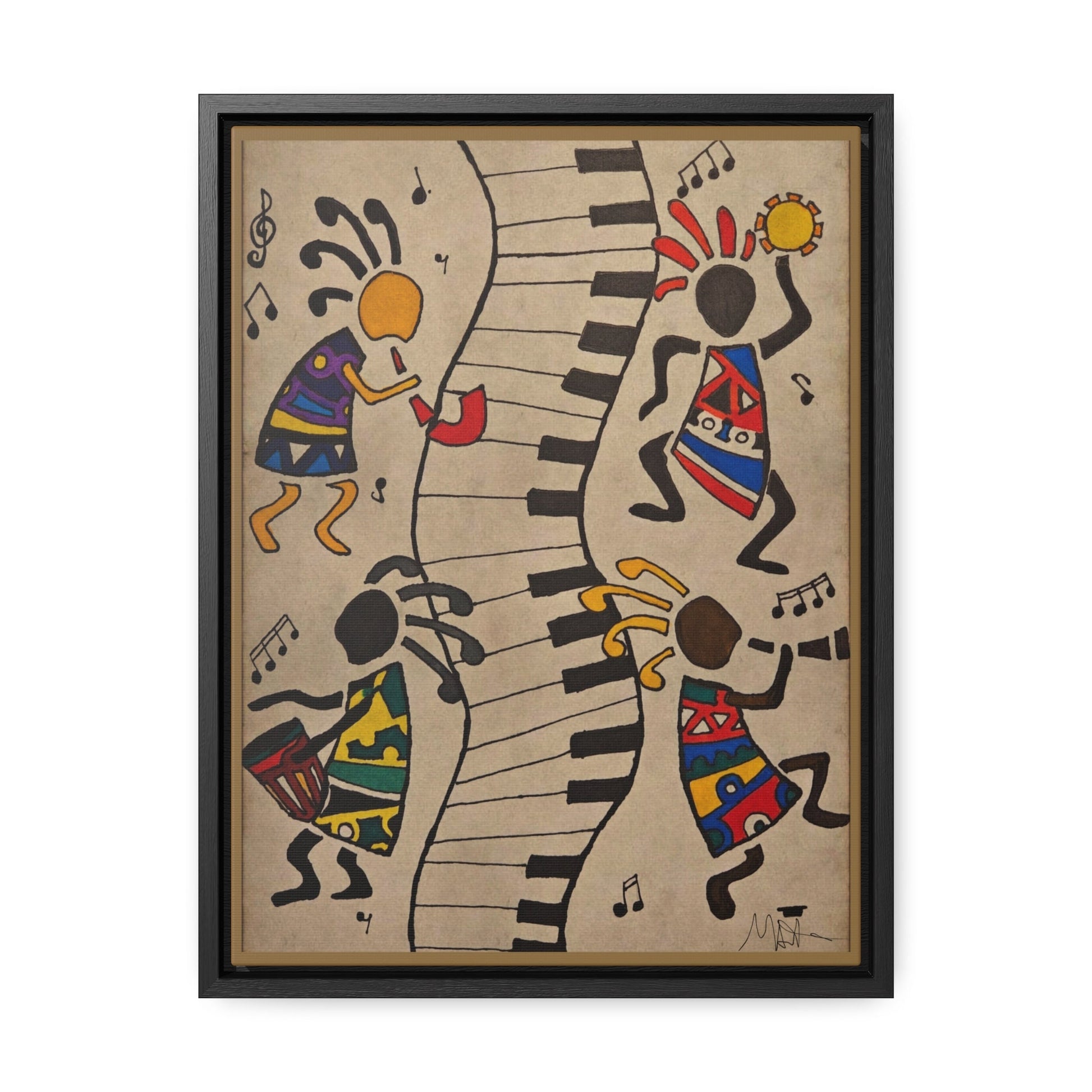 Handcrafted Tribal Music Artwork, Original Pen and Ink Drawing, Statement Wall Piece for Music Rooms