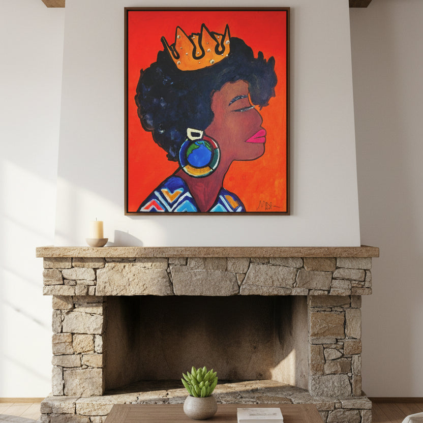 Hand-Painted Artisan Black Woman Portrait, Cultural Home Accent, Statement Piece