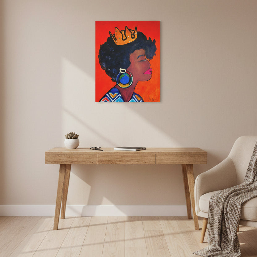 Artisan Hand-Painted Portrait of a Black Woman, Cultural Decor Accent, Striking Statement Piece Gelato