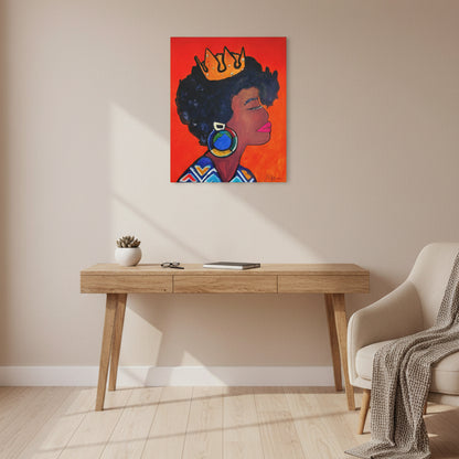 Artisan Hand-Painted Portrait of a Black Woman, Cultural Decor Accent, Striking Statement Piece Gelato