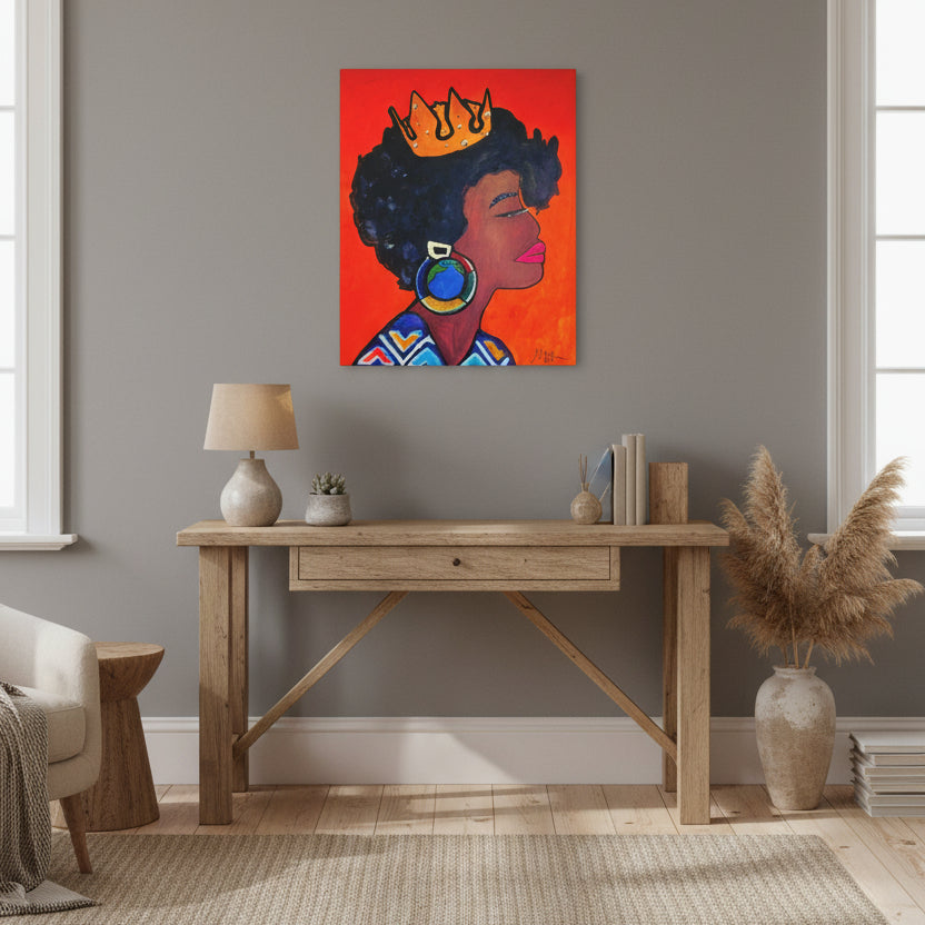 Artisan Hand-Painted Portrait of a Black Woman, Cultural Decor Accent, Striking Statement Piece Gelato